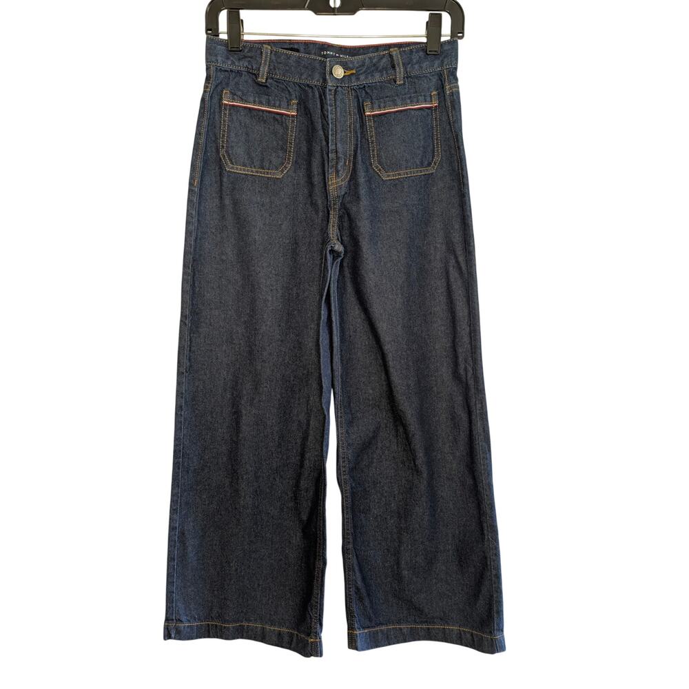 Tommy Hilfiger Girls Bottoms, Dark Wash Chambray Wide Leg Jeans, Sz 12